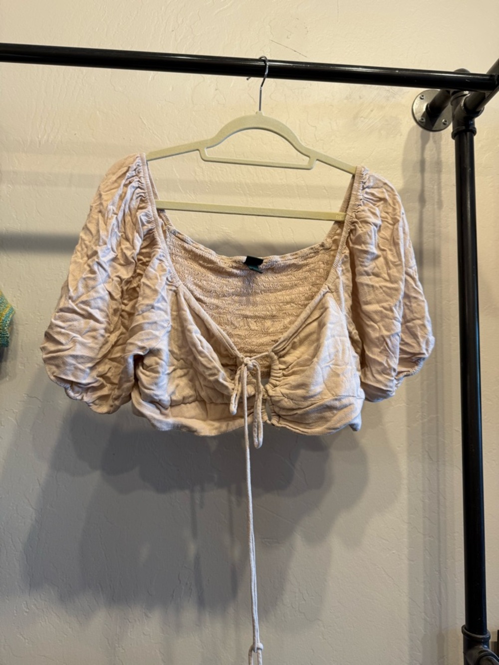 wild fable Cream Tie-Front Puff Sleeve Crop Top